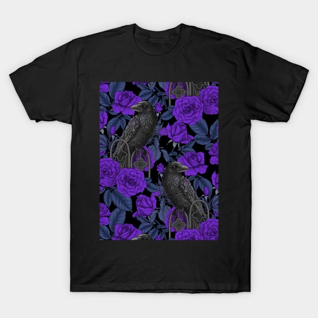 Ravens and violet roses T-Shirt by katerinamk